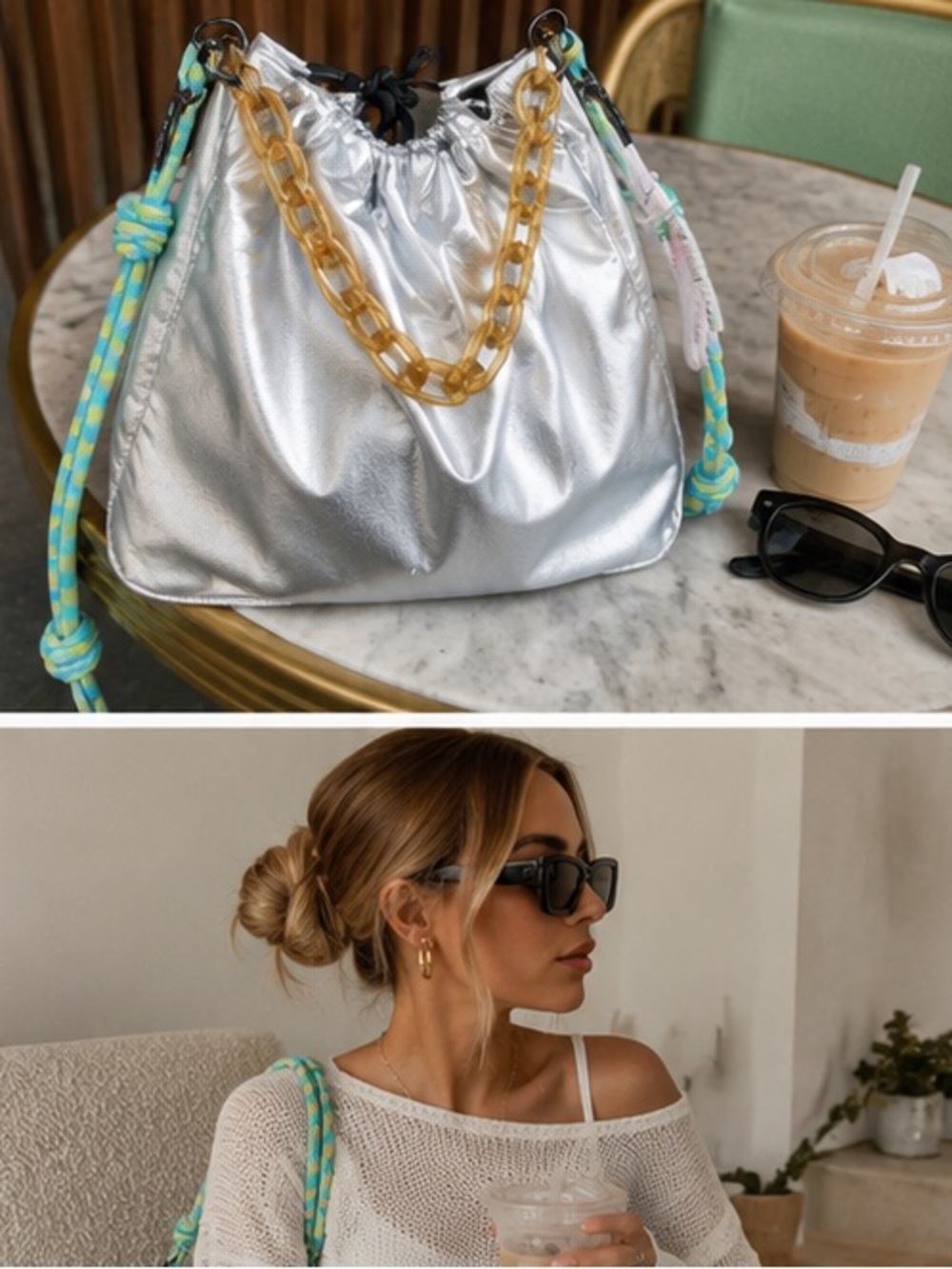 Rotunda Silver Metallic Hobo Bag Y2K Statement Chain Rope Strap